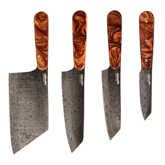 Damascus - Copper Pearl Knife Set