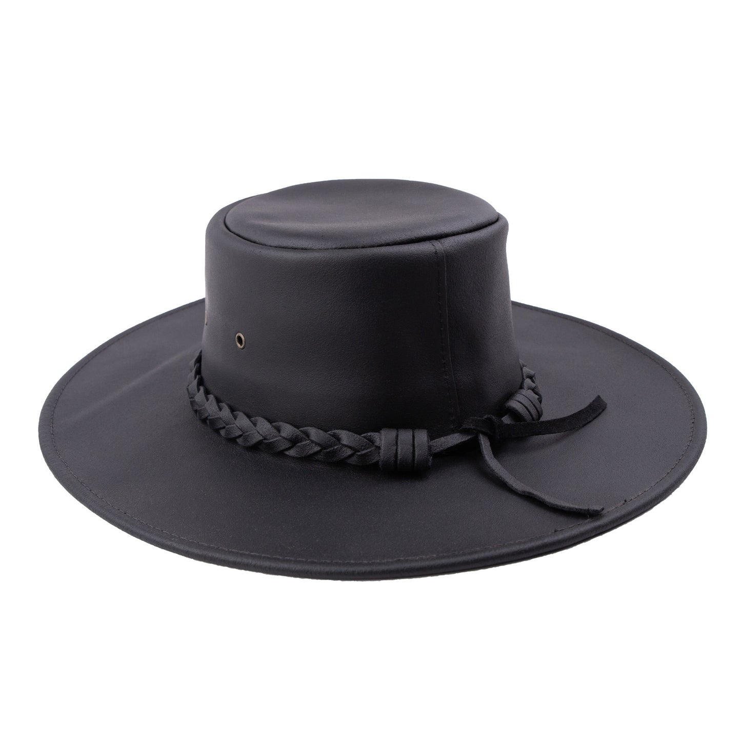 Classic Hat Series - Mens Vagabond Leather Hat - Jet Black