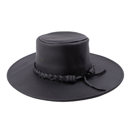 Classic Hat Series - Mens Vagabond Leather Hat - Jet Black