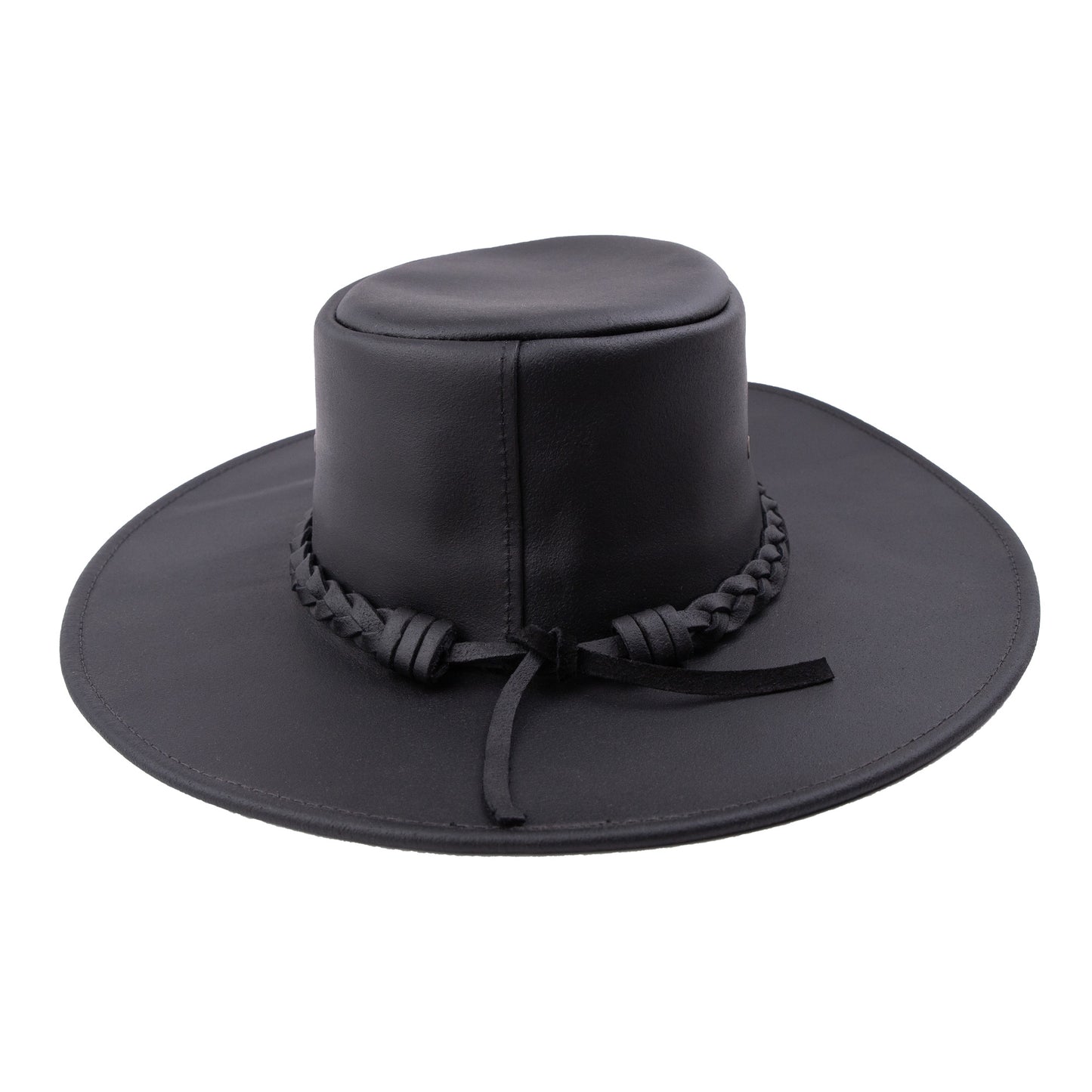 Classic Hat Series - Mens Vagabond Leather Hat - Jet Black