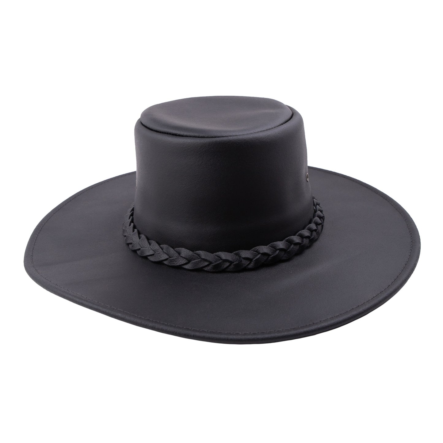 Classic Hat Series - Mens Vagabond Leather Hat - Jet Black