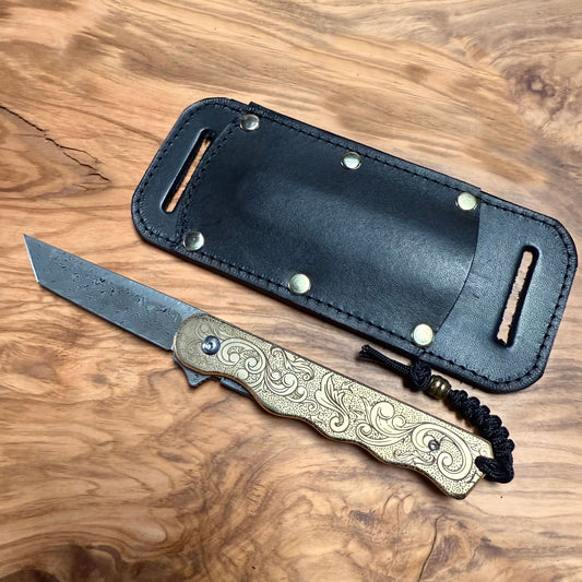 Doubloon F2 Folder - Solid Brass & Damascus