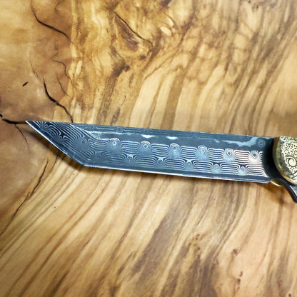 Doubloon F1 Folder - Solid Brass & Damascus