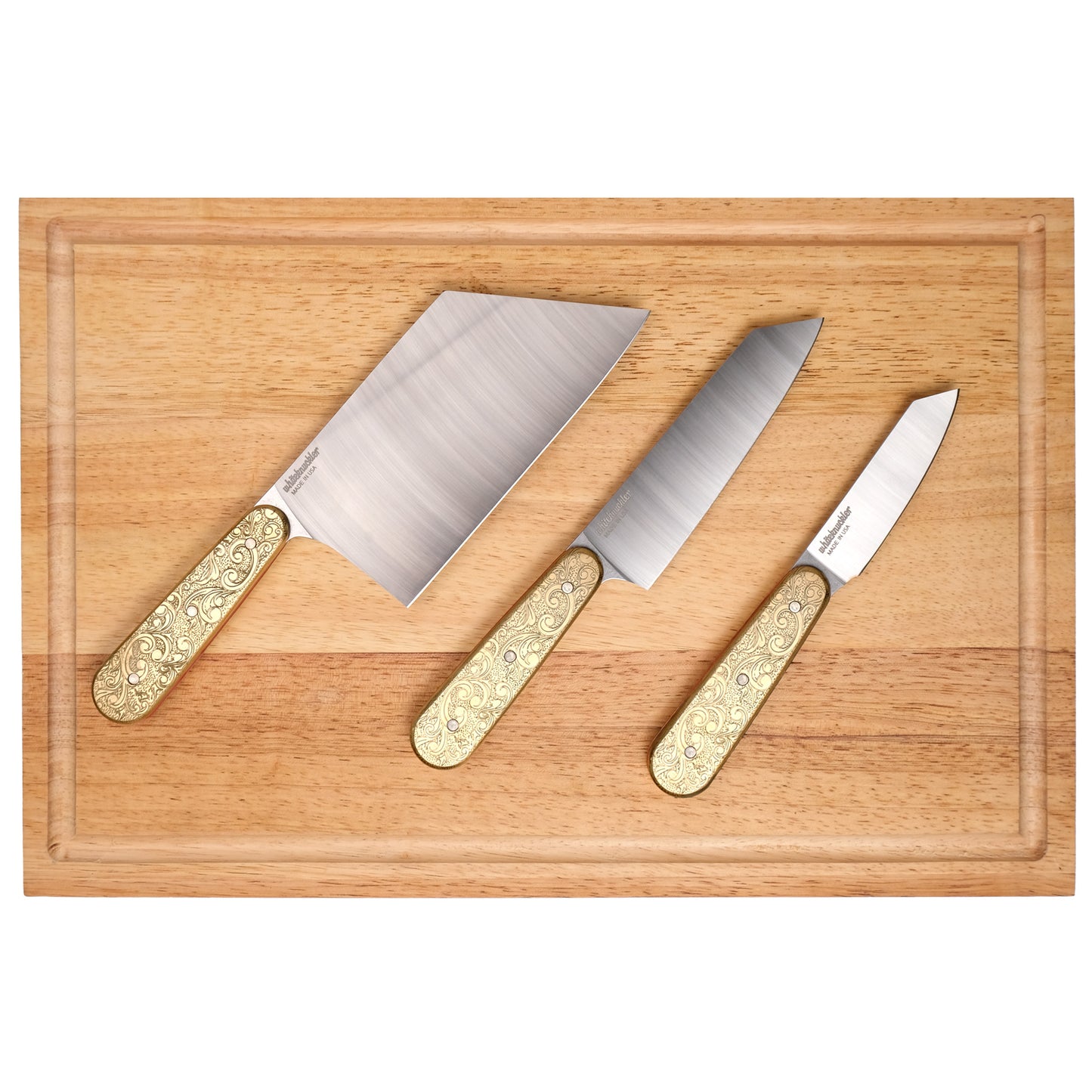Culinary - Doubloon 3-Piece Knife & Butcher Block Set - High Carbon SS
