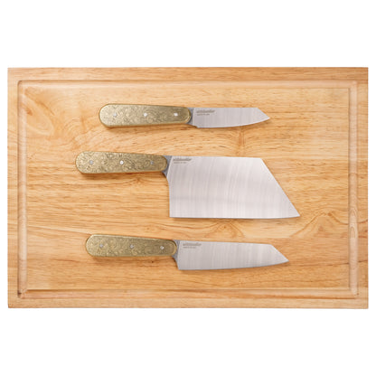 Culinary - Doubloon 3-Piece Knife & Butcher Block Set - High Carbon SS