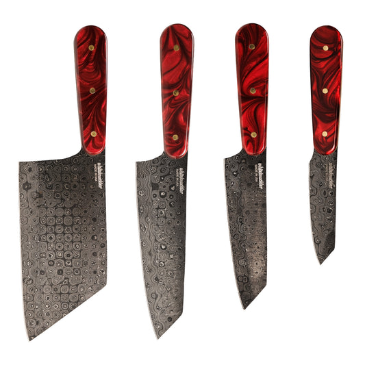 Damascus - Lava Red Pearl Knife Set