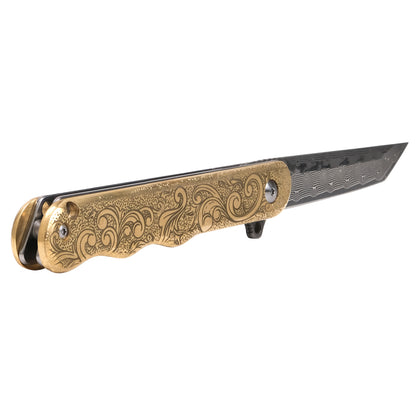 Doubloon F1 Folder - Solid Brass & Damascus