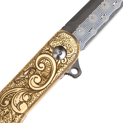 Doubloon F1 Folder - Solid Brass & Damascus