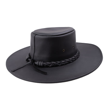 Classic Hat Series - Mens Vagabond Leather Hat - Jet Black